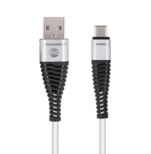 Forever Shark USB Type-C -kaapeli 1 m hopea/valkoinen